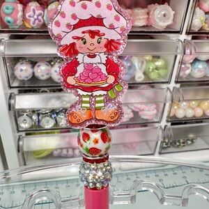 Pink Strawberry Shortcake Character-Themed beaded Pen with Decorative Beads